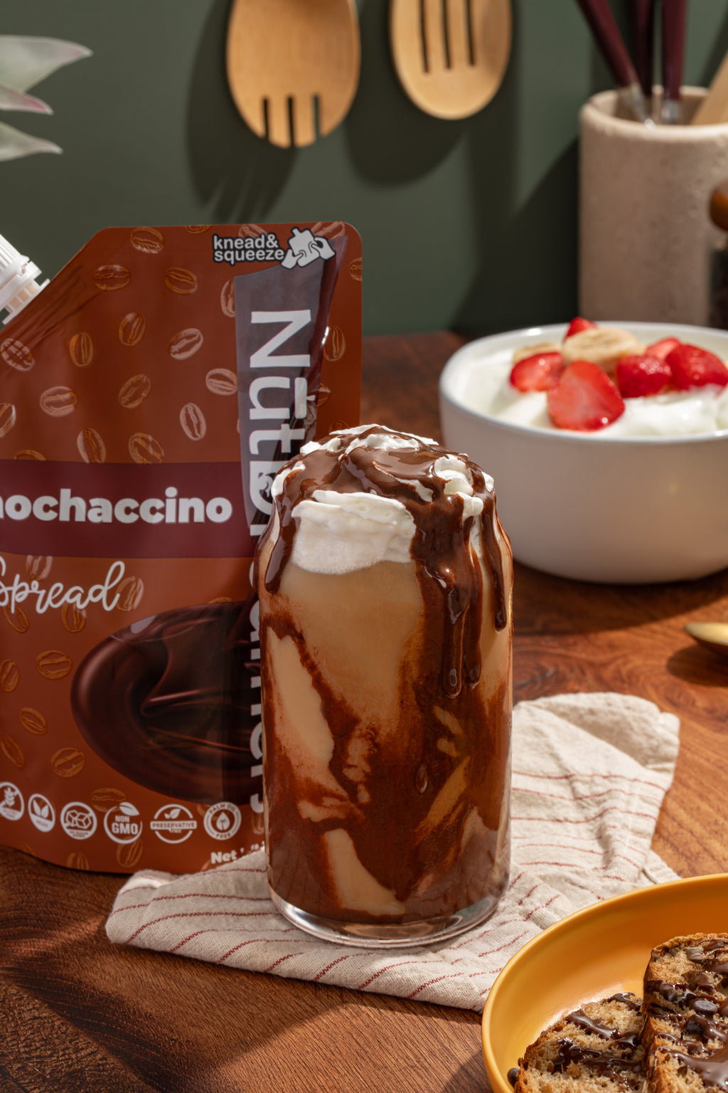 Smooth and creamy coffee-chocolate spread close-up