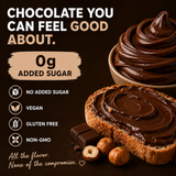 Chocolate spread on bread with health benefits text on a dark background