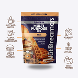 Nut Dreamer's Protein Multi Purpose Mix packaging with features listed on a white background